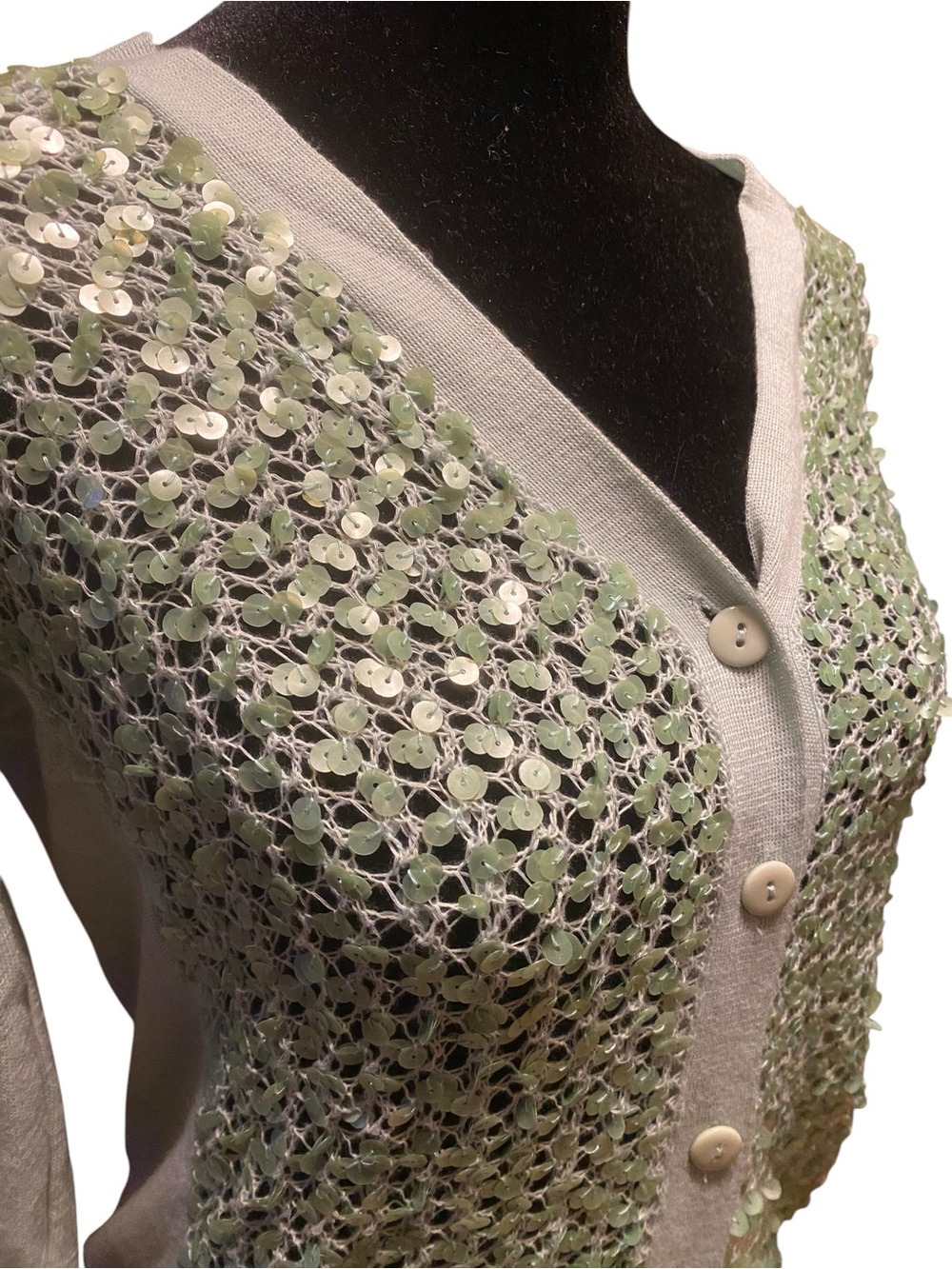 Light Green Sequin Knit Cardigan Sweater